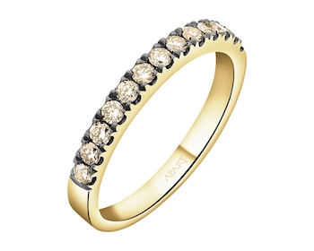 14 K Yellow Gold Band Ring with Champagne Diamonds - 0,37 ct - fineness 14 K