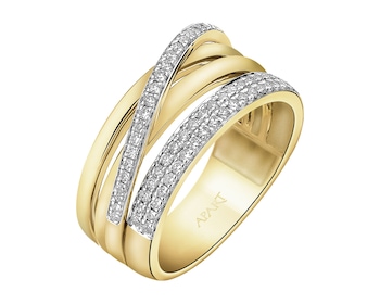 14 K Rhodium-Plated Yellow Gold Band Ring with Diamonds - 0,31 ct - fineness 14 K