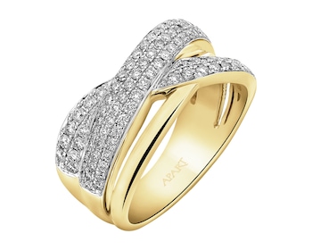 14 K Rhodium-Plated Yellow Gold Band Ring with Diamonds - 0,72 ct - fineness 14 K