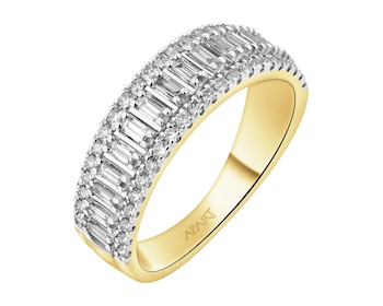 14 K Rhodium-Plated Yellow Gold Band Ring  - 0,49 ct - fineness 14 K