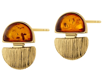 Gold-Plated Silver Earrings with Amber