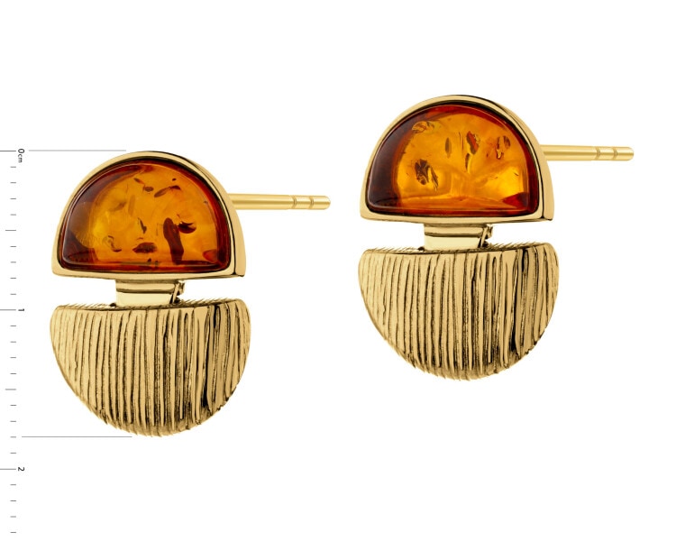 Gold-Plated Silver Earrings with Amber