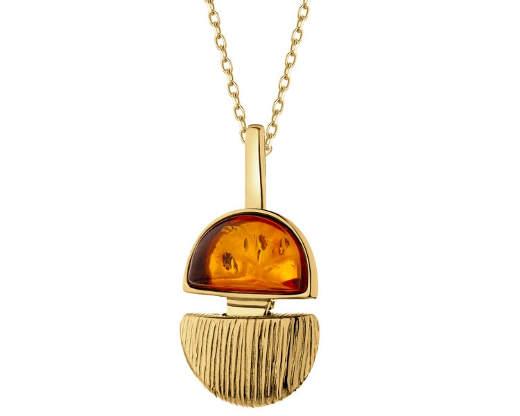 Gold-Plated Silver Pendant with Amber