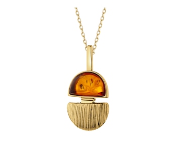 Gold-Plated Silver Pendant with Amber