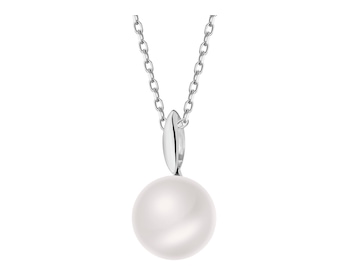 Rhodium Plated Silver Pendant with Pearl