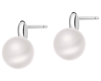 Rhodium Plated Silver Earrings with Pearl