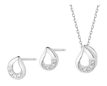 Rhodium Plated Silver Set with Cubic Zirconia