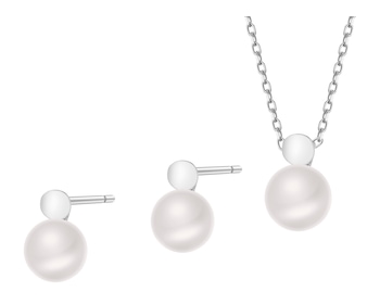 Rhodium Plated Silver Set with Pearl