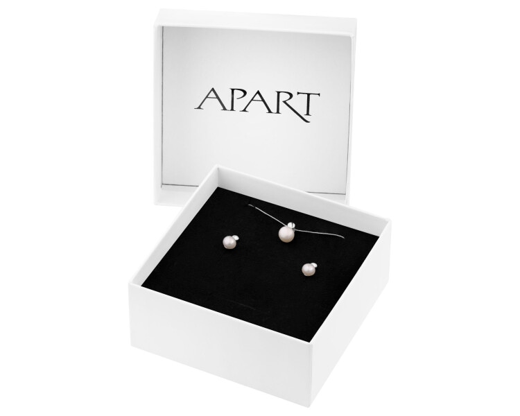 Rhodium Plated Silver Set with Pearl