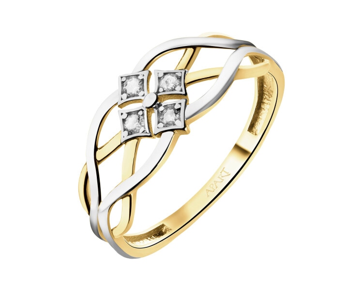 8 K Rhodium-Plated Yellow Gold Band Ring with Cubic Zirconia