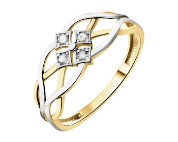 8 K Rhodium-Plated Yellow Gold Band Ring with Cubic Zirconia