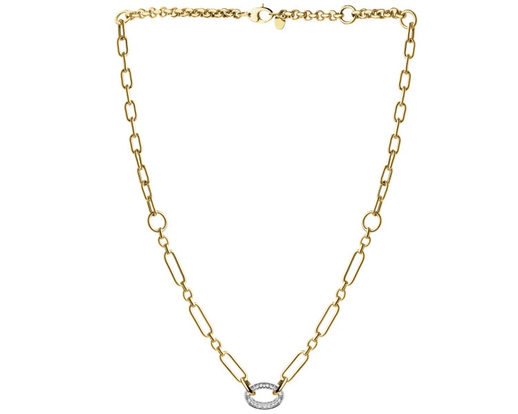 14 K Rhodium-Plated Yellow Gold Necklace with Cubic Zirconia