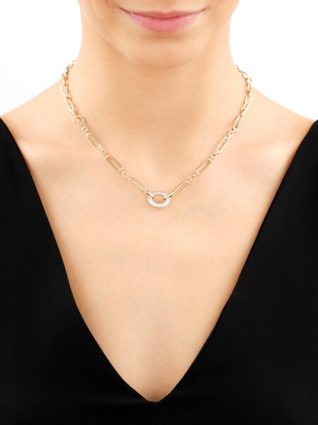 14 K Rhodium-Plated Yellow Gold Necklace with Cubic Zirconia