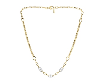 9 K Rhodium-Plated Yellow Gold Necklace with Cubic Zirconia