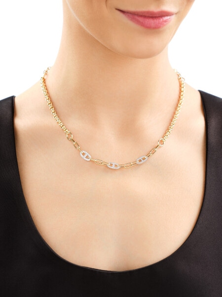 9 K Rhodium-Plated Yellow Gold Necklace with Cubic Zirconia