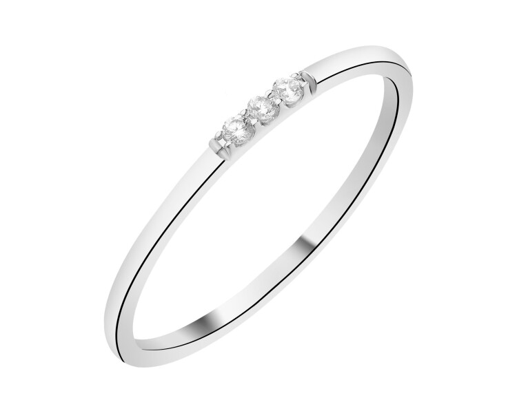 Rhodium Plated Silver Band Ring with Cubic Zirconia