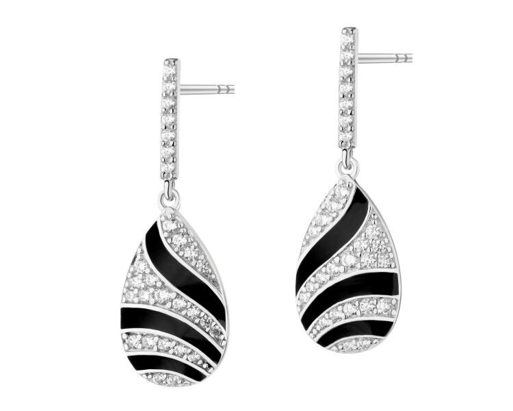 Rhodium Plated Silver Dangling Earring with Cubic Zirconia