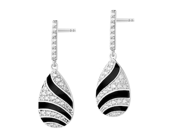 Rhodium Plated Silver Dangling Earring with Cubic Zirconia