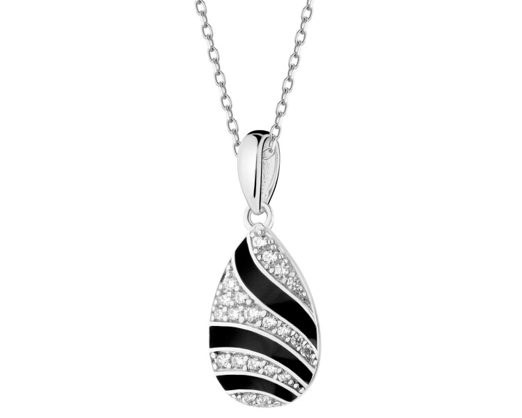 Rhodium Plated Silver Pendant with Cubic Zirconia