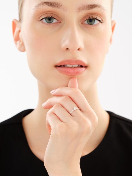 14 K Rhodium-Plated White Gold Ring with Laboratory Diamond - 0,15 ct - fineness 14 K