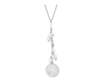 Rhodium Plated Silver Necklace with Pearl