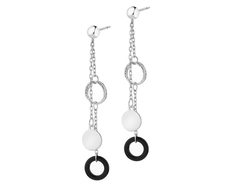 Rhodium Plated Silver Dangling Earring with Glass