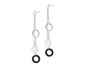 Rhodium Plated Silver Dangling Earring with Glass