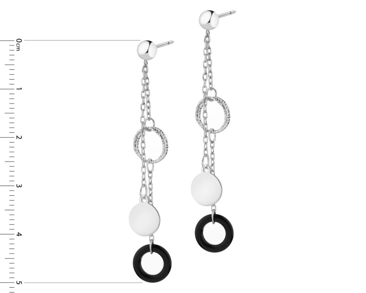 Rhodium Plated Silver Dangling Earring with Glass