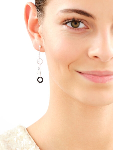 Rhodium Plated Silver Dangling Earring with Glass