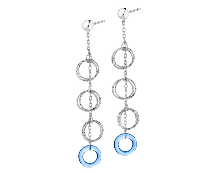 Rhodium Plated Silver Dangling Earring with Glass