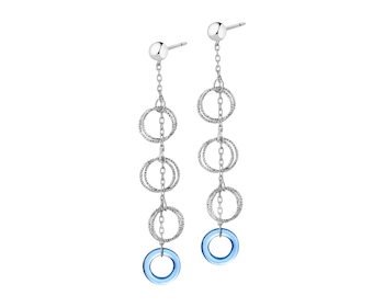 Rhodium Plated Silver Dangling Earring with Glass