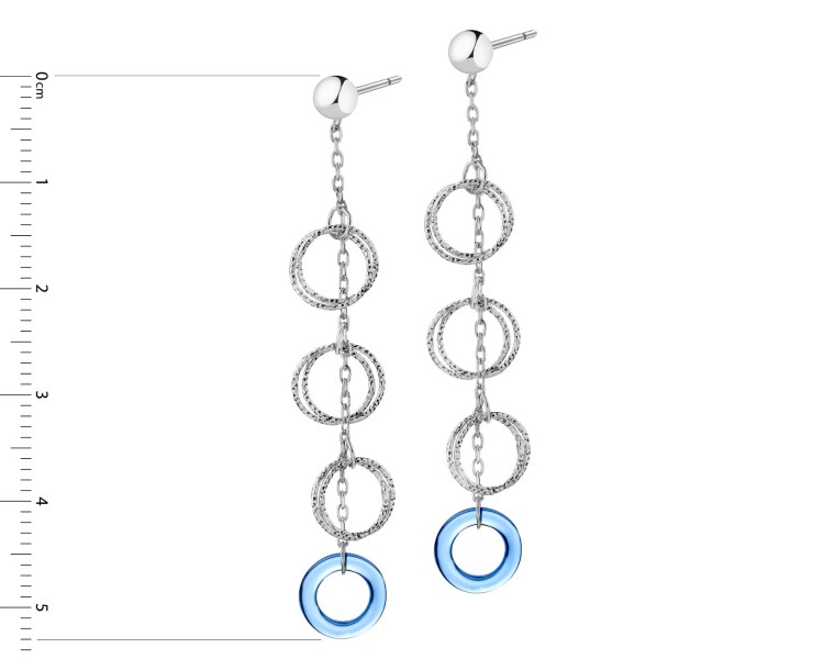 Rhodium Plated Silver Dangling Earring with Glass