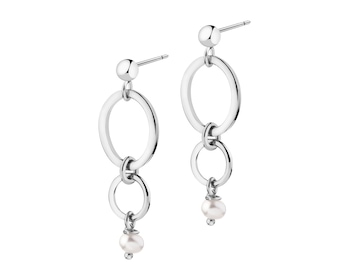 Rhodium Plated Silver Dangling Earring with Pearl