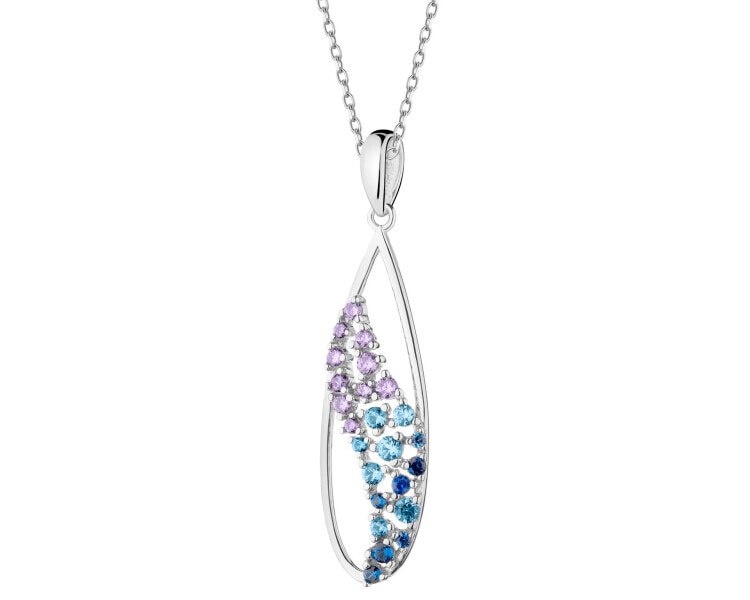 Rhodium Plated Silver Pendant with Cubic Zirconia