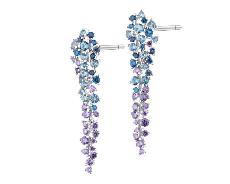 Rhodium Plated Silver Dangling Earring with Cubic Zirconia