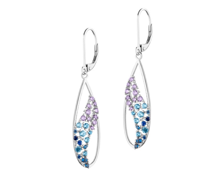 Rhodium Plated Silver Dangling Earring with Cubic Zirconia