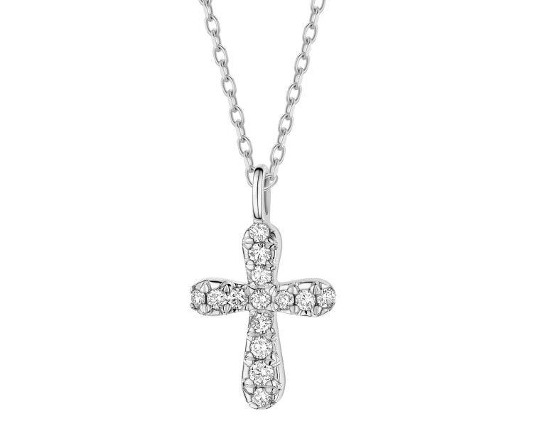 Zawieszka z białego złota z brylantami - krzyż - 0,12 ct - próba 585