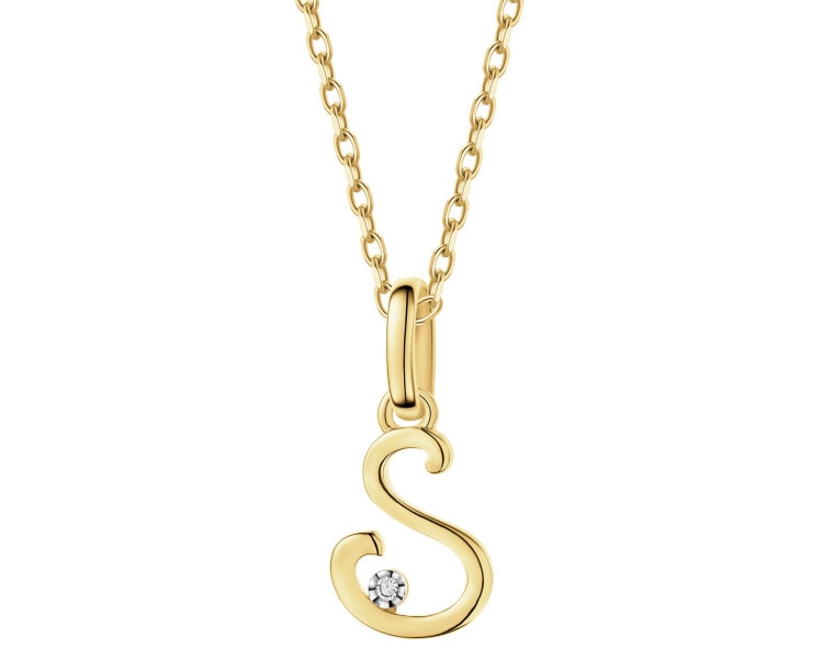 9 K Rhodium-Plated Yellow Gold Pendant with Diamond - 0,003 ct - fineness 9 K