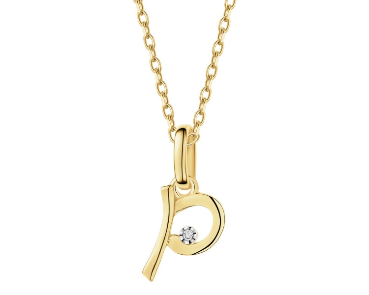 9 K Rhodium-Plated Yellow Gold Pendant with Diamond - 0,003 ct - fineness 9 K