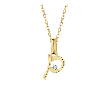 9 K Rhodium-Plated Yellow Gold Pendant with Diamond - 0,003 ct - fineness 9 K