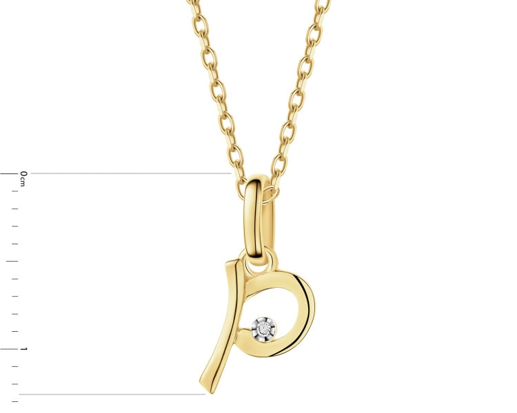 9 K Rhodium-Plated Yellow Gold Pendant with Diamond - 0,003 ct - fineness 9 K