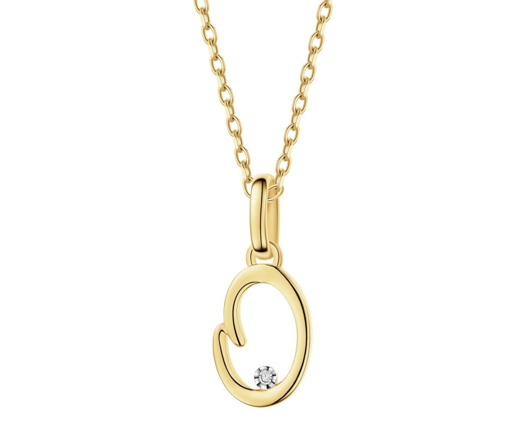 9 K Rhodium-Plated Yellow Gold Pendant with Diamond - 0,003 ct - fineness 9 K