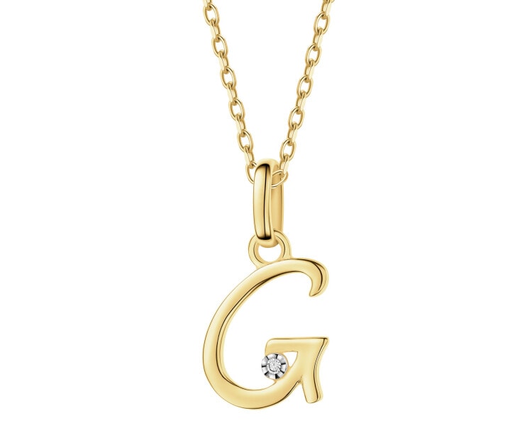 9 K Rhodium-Plated Yellow Gold Pendant with Diamond - 0,003 ct - fineness 9 K