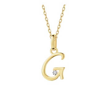 9 K Rhodium-Plated Yellow Gold Pendant with Diamond - 0,003 ct - fineness 9 K