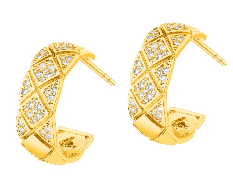 Gold-Plated Brass, Gold-Plated Silver Hoop Earring with Cubic Zirconia