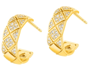 Gold-Plated Brass, Gold-Plated Silver Hoop Earring with Cubic Zirconia