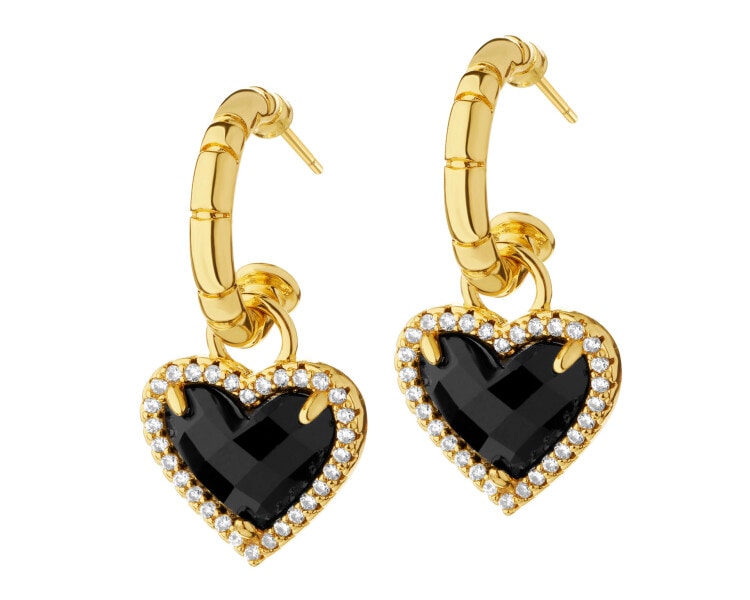 Gold-Plated Brass, Gold-Plated Silver Earrings with Cubic Zirconia