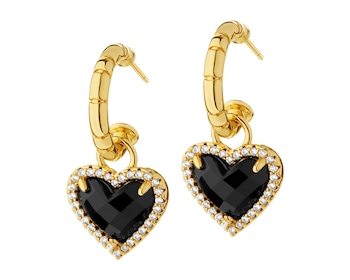 Gold-Plated Brass, Gold-Plated Silver Earrings with Cubic Zirconia