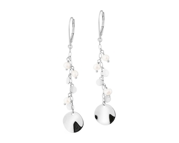 Rhodium Plated Silver Dangling Earring with Pearl