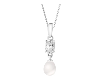 Rhodium Plated Silver Pendant with Pearl